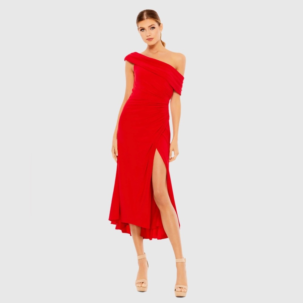 IEENA FOR MAC DUGGAL Ruched Off-The-Shoulder Midi Dress